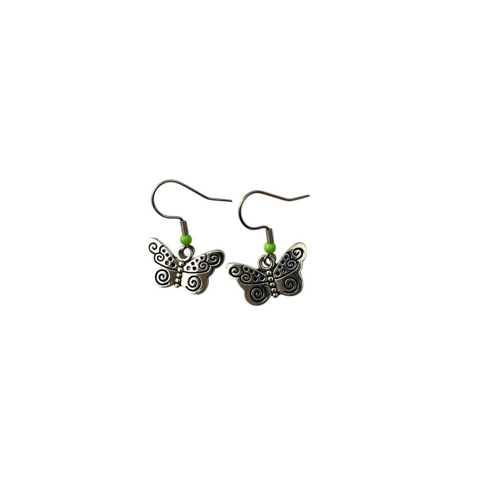 Handmade butterfly earrings, Silvertone